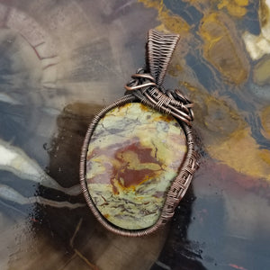 Oregon Green Kaleidoscope Copper Oval Wire Wrap Pendant