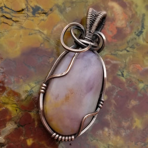 Utah Agate Pink Red Copper Wire Wrap Pendant