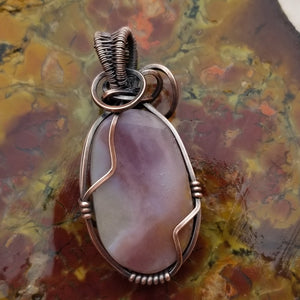 Utah Agate Pink Red Copper Wire Wrap Pendant