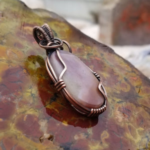 Utah Agate Pink Red Copper Wire Wrap Pendant