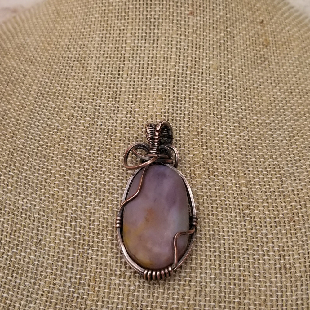 Utah Agate Pink Red Copper Wire Wrap Pendant