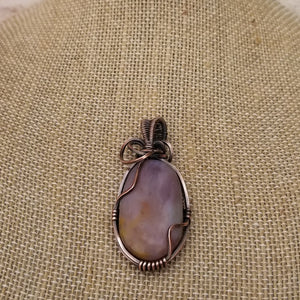 Utah Agate Pink Red Copper Wire Wrap Pendant