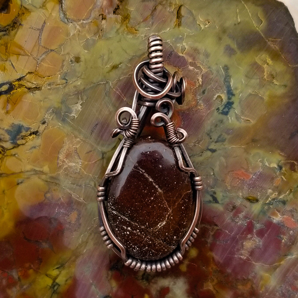 Dino Bone Brown Copper Wire Wrap Pendant