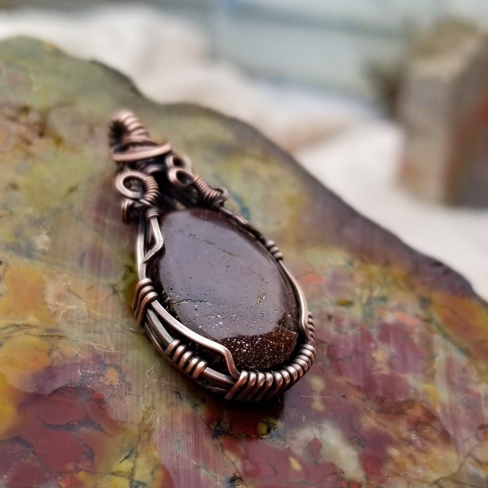 Dino Bone Brown Copper Wire Wrap Pendant