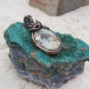 Foggy Agate Copper Wire Wrap Pendant