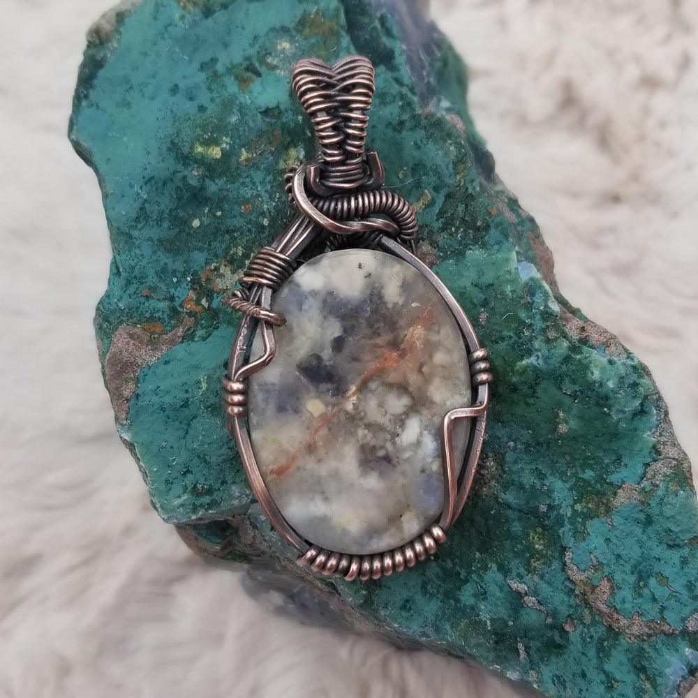 Foggy Agate Copper Wire Wrap Pendant