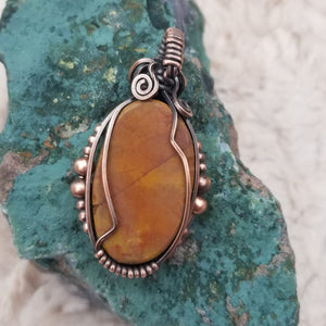 Solid Orange Kaleidoscope Copper Beaded Wire Wrap Pendant