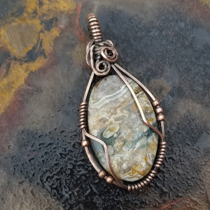 Variegated Jasper Copper Wire Wrap Pendant