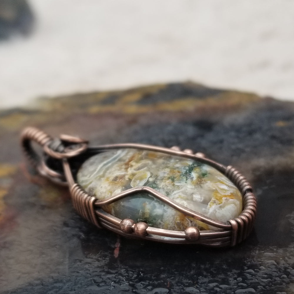 Variegated Jasper Copper Wire Wrap Pendant