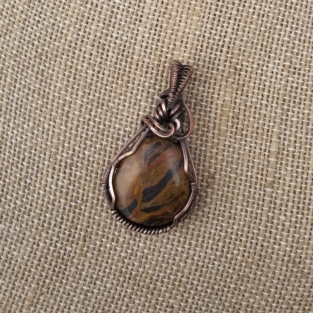 Oregon Orange Kaleidoscope Round Copper Wire Wrap Pendant