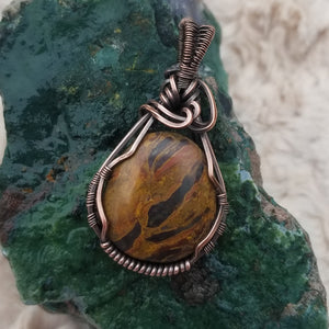 Oregon Orange Kaleidoscope Round Copper Wire Wrap Pendant