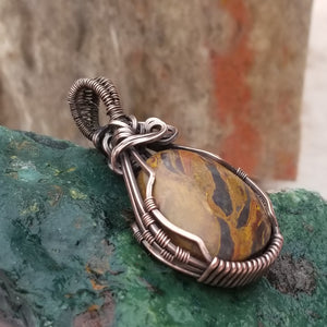 Oregon Orange Kaleidoscope Round Copper Wire Wrap Pendant