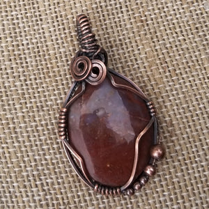 Red Moss Agate Copper Wire Wrap Pendant