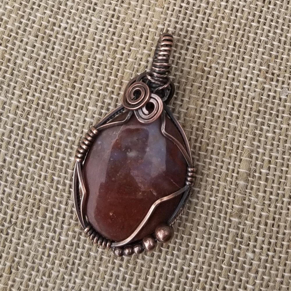 Red Moss Agate Copper Wire Wrap Pendant