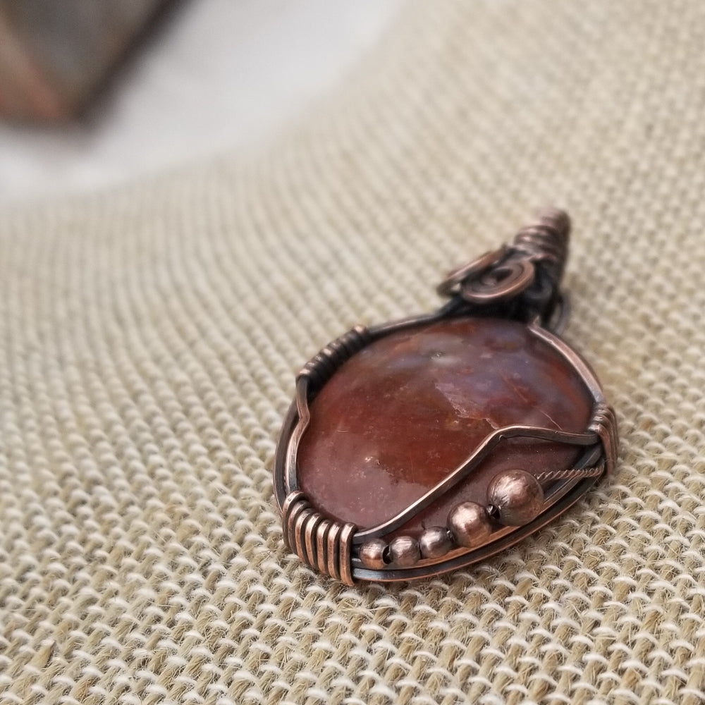 Red Moss Agate Copper Wire Wrap Pendant