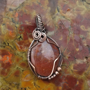 Red Moss Agate Copper Wire Wrap Pendant