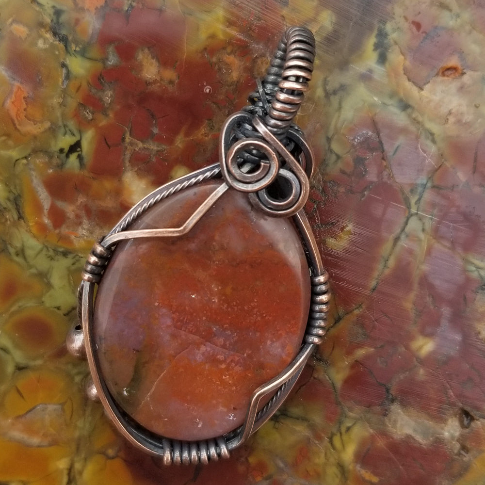 Red Moss Agate Copper Wire Wrap Pendant