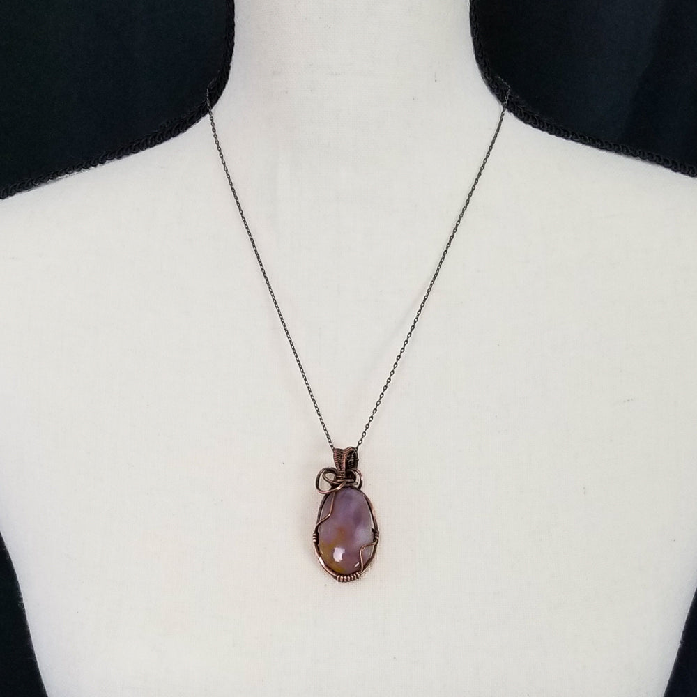 Utah Agate Pink Red Copper Wire Wrap Pendant