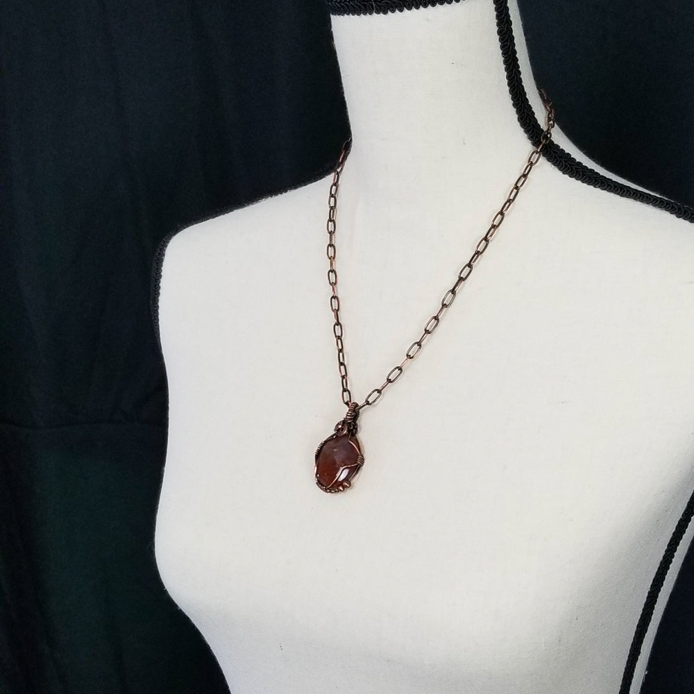 Red Moss Agate Copper Wire Wrap Pendant