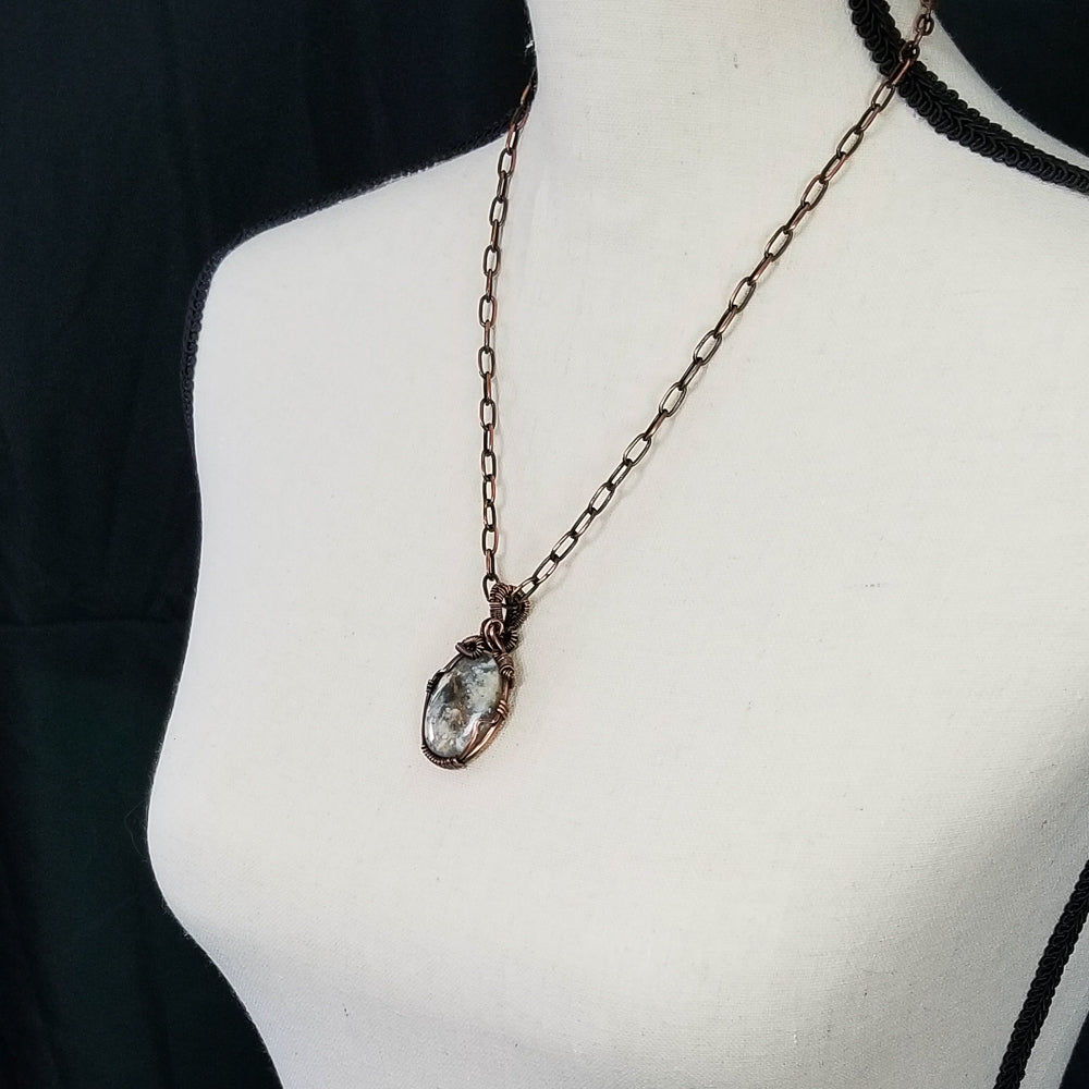 Foggy Agate Copper Wire Wrap Pendant