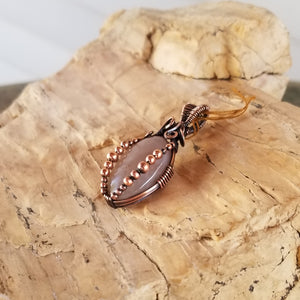 Dusty Rose Agate Copper Wire Wrap Beaded Pendant - One of a Kind