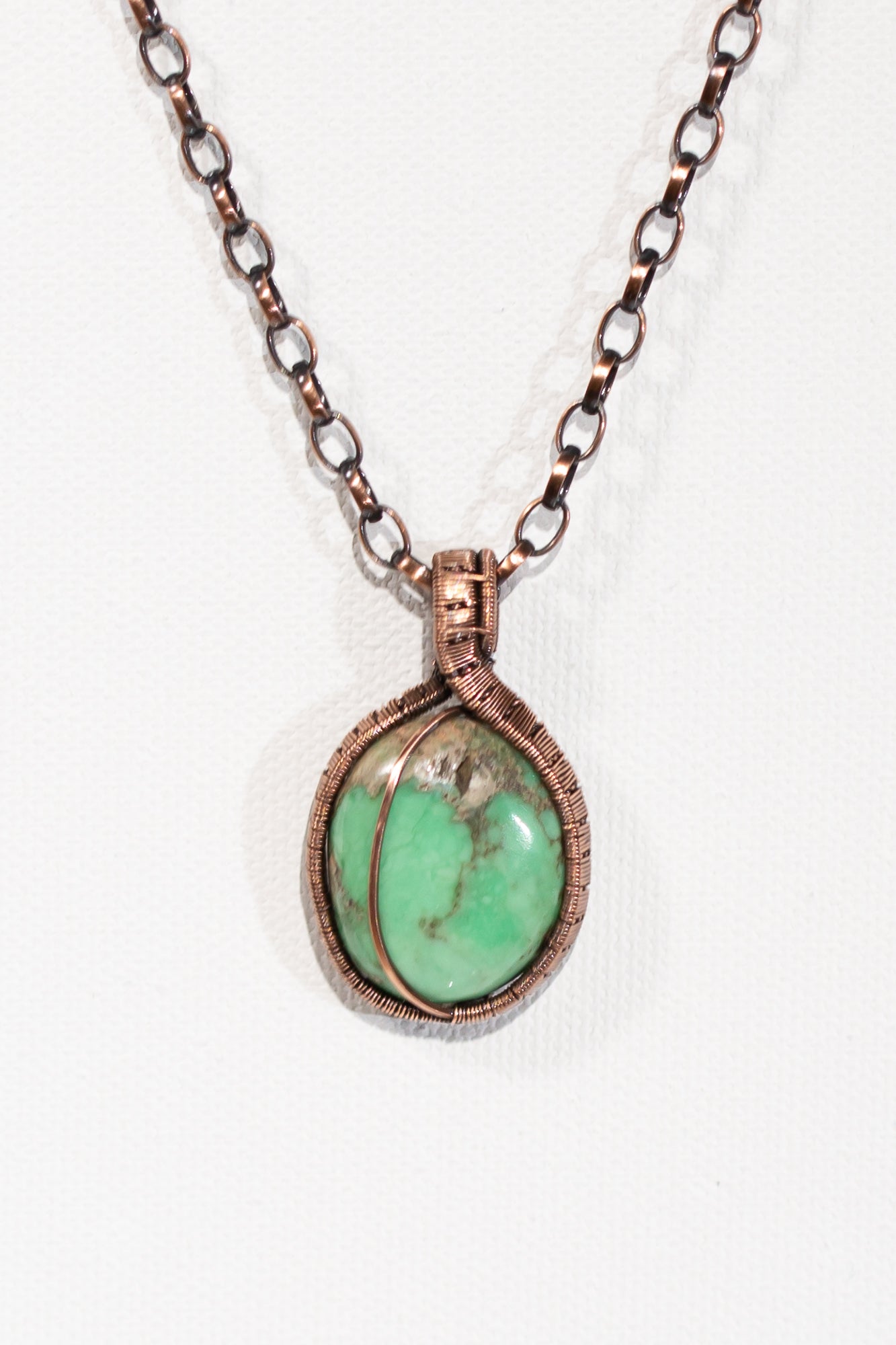 Green Variscite Wire Wrap Copper Necklace