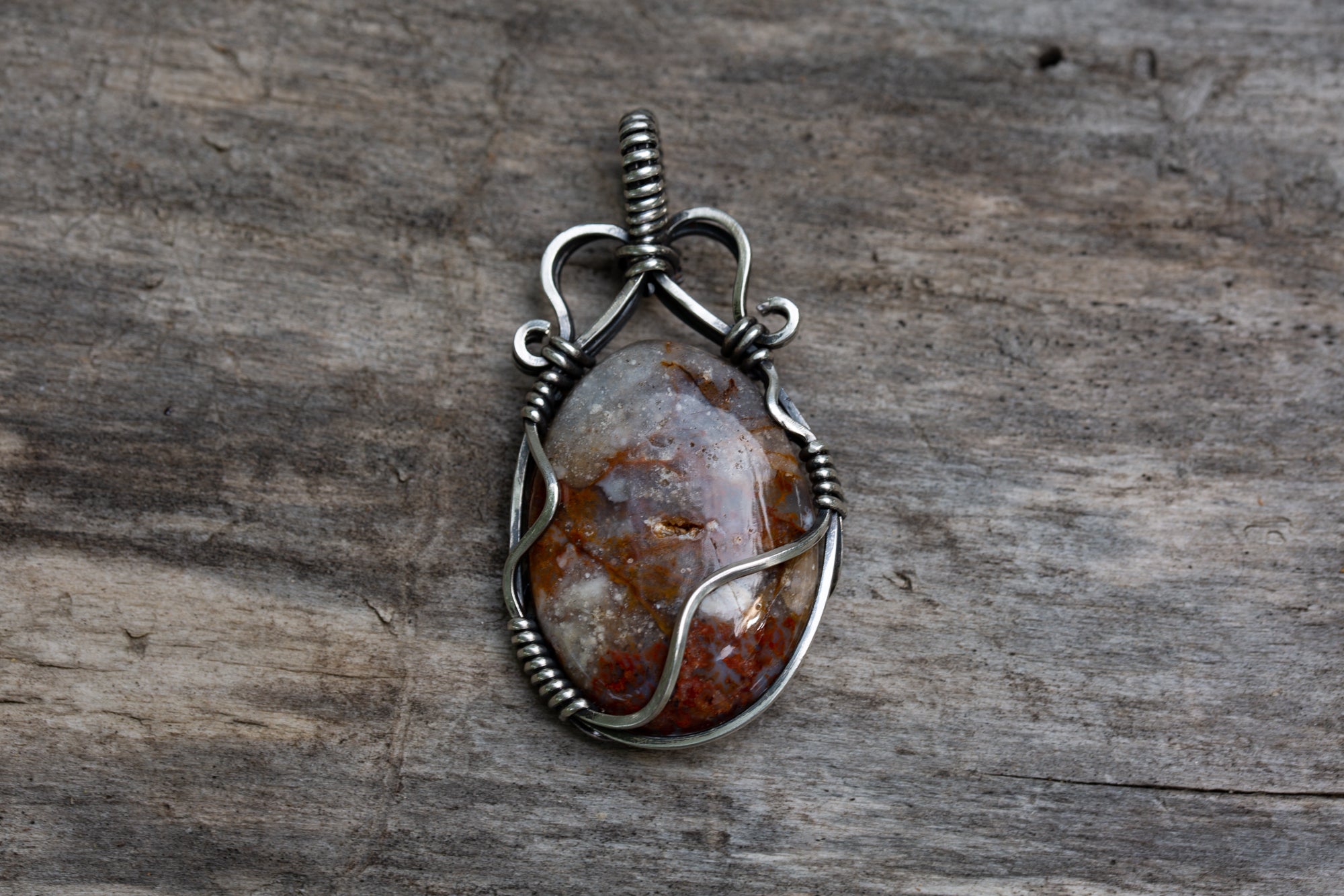 Wendover Agate Wire Wrap Sterling Sliver Pendant