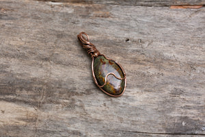 Green Kaleidoscope Jasper Copper Wire Wrap Pendant.