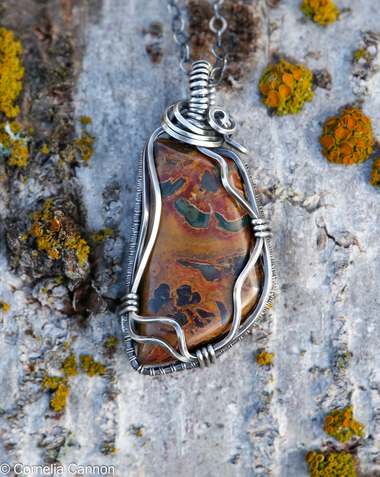 Kaleidoscope Jasper Sterling Silver Wire Wrap Pendant - One of a Kind