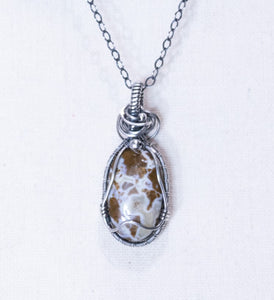 Coprolite Set in Sterling Silver Wire Wrap Pendant