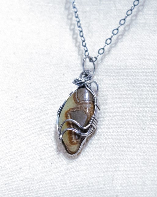 Septarian Sterling Silver Wire Wrap Pendant